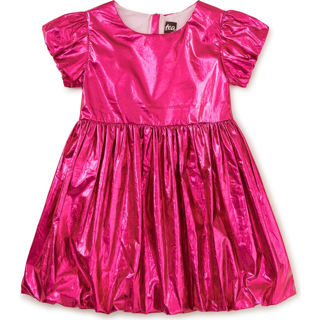 Tea Collection Metallic Balloon Skirted Dress in Metallic Pink