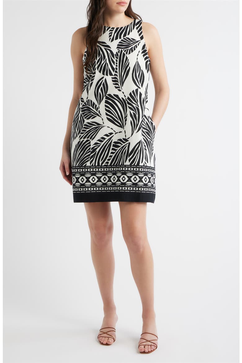 Print A-Line Linen Blend Minidress, Main, color, IVORY MULTI