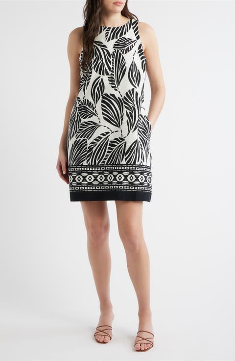 Print A-Line Linen Blend Minidress