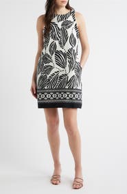 CeCe Print A-Line Linen Blend Minidress