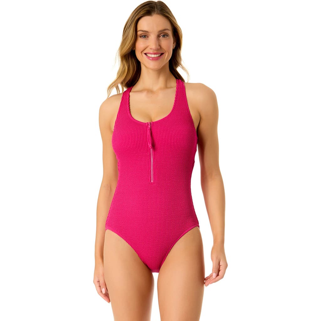 ANNE COLE LIVE IN COLOR TEXTURED SCOOP NECK FRONT RACERBACK ONE PIECE SWIMSUIT