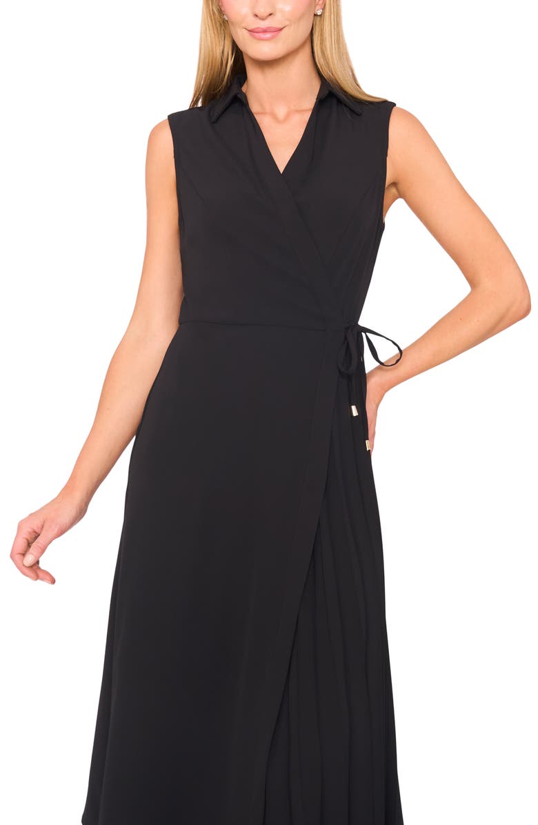 Halogen<sup>®</sup> Pleated Faux Wrap Front Midi Dress, Alternate, color, Rich Black