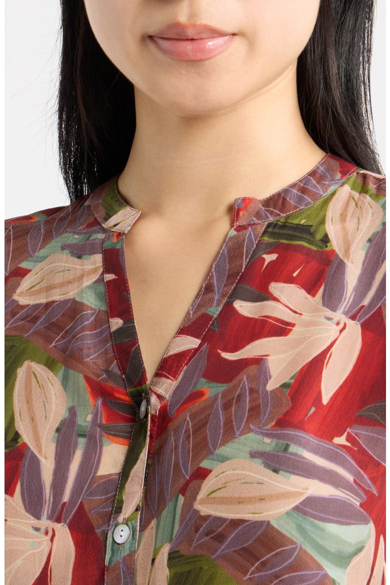 Mandarin Collar Button-Up Shirt, Alternate, color, CRIMSON/FOREST MUL