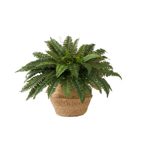 23-in Artificial Boston Fern Plant with Handmade Jute & Cotton Basket DIY KIT