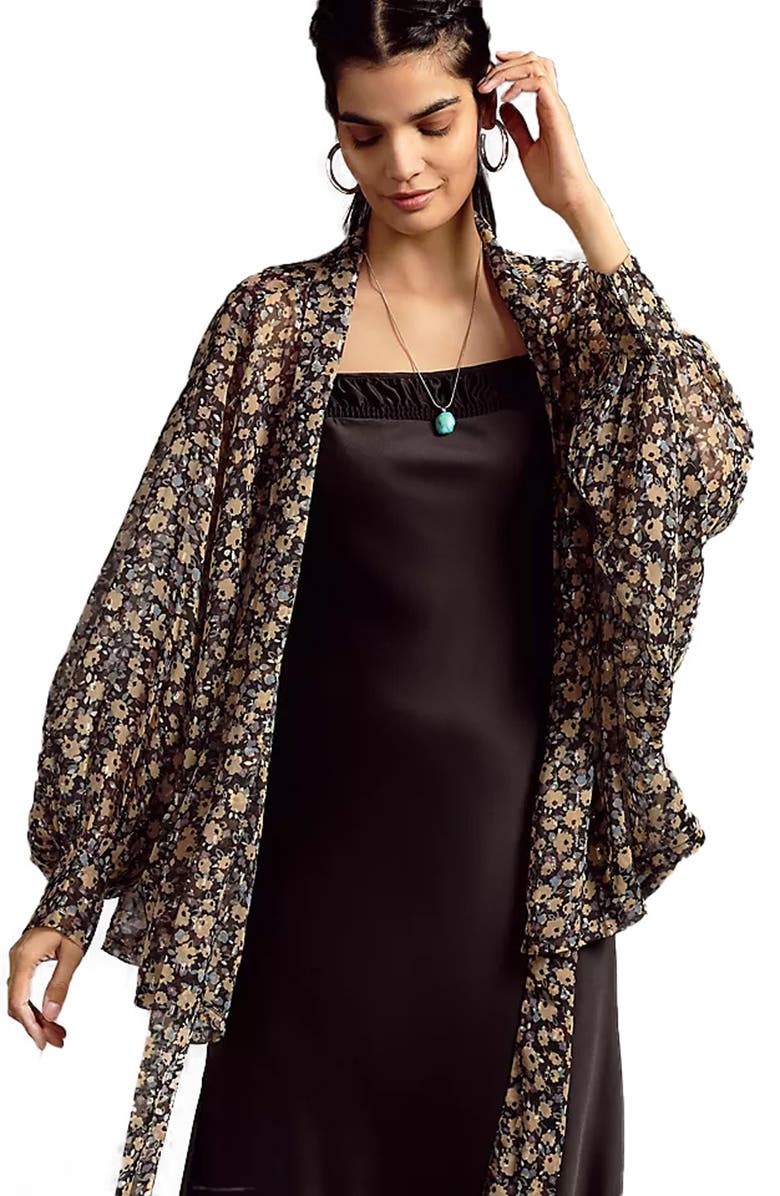 SAACHI Floral Sheer Ruana, Alternate, color, Black