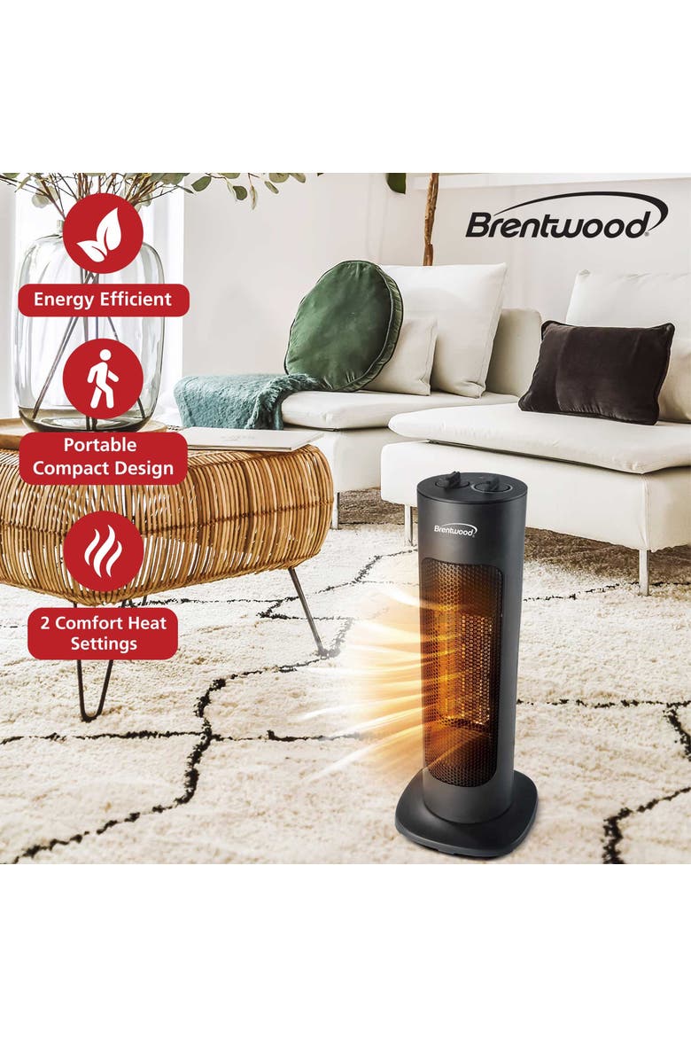 1500 W Portable Oscillating Ceramic Tower Space Heater, Alternate, color, Black