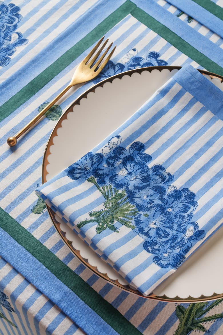 Hydrangea Blockprint Napkins - Set of 4, Alternate, color, Blue