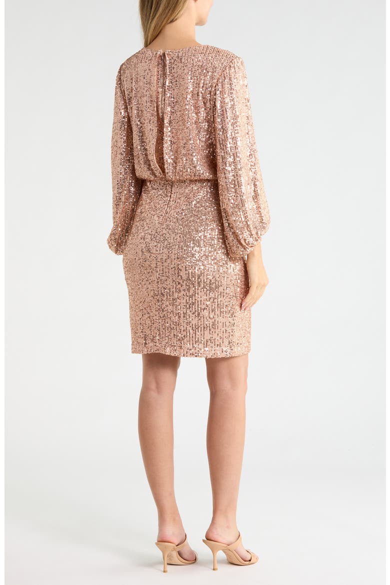 Sequin Balloon Sleeve Cocktail Dress, Alternate, color, ROSE GOLD