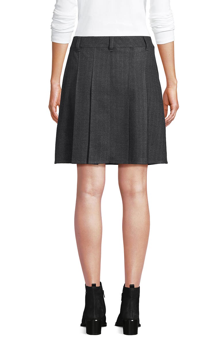 Lands' End Plus Size Brushed Flannel Pleated Mini Skirt, Alternate, color, Dark Gray Herringbone