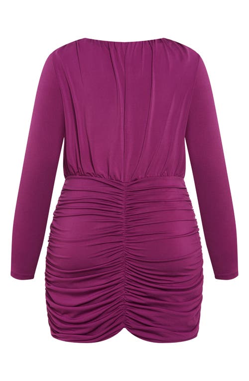 City Chic Sassy Sue Ruched Long Sleeve Minidress In Phlox