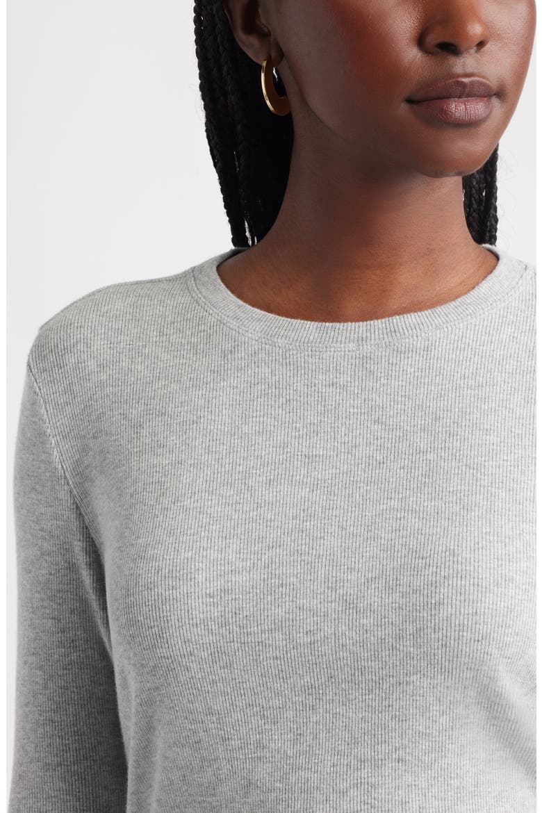 Long Sleeve Cotton Blend Rib T-Shirt, Alternate, color, GREY HEATHER