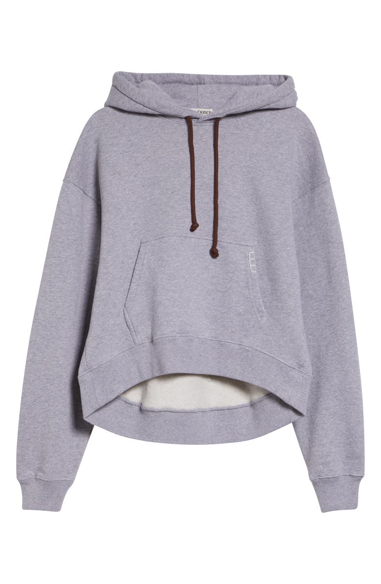 JW Anderson Loafer Stitch Curved Hem Fleece Hoodie, Alternate, color, Mid Grey Melange