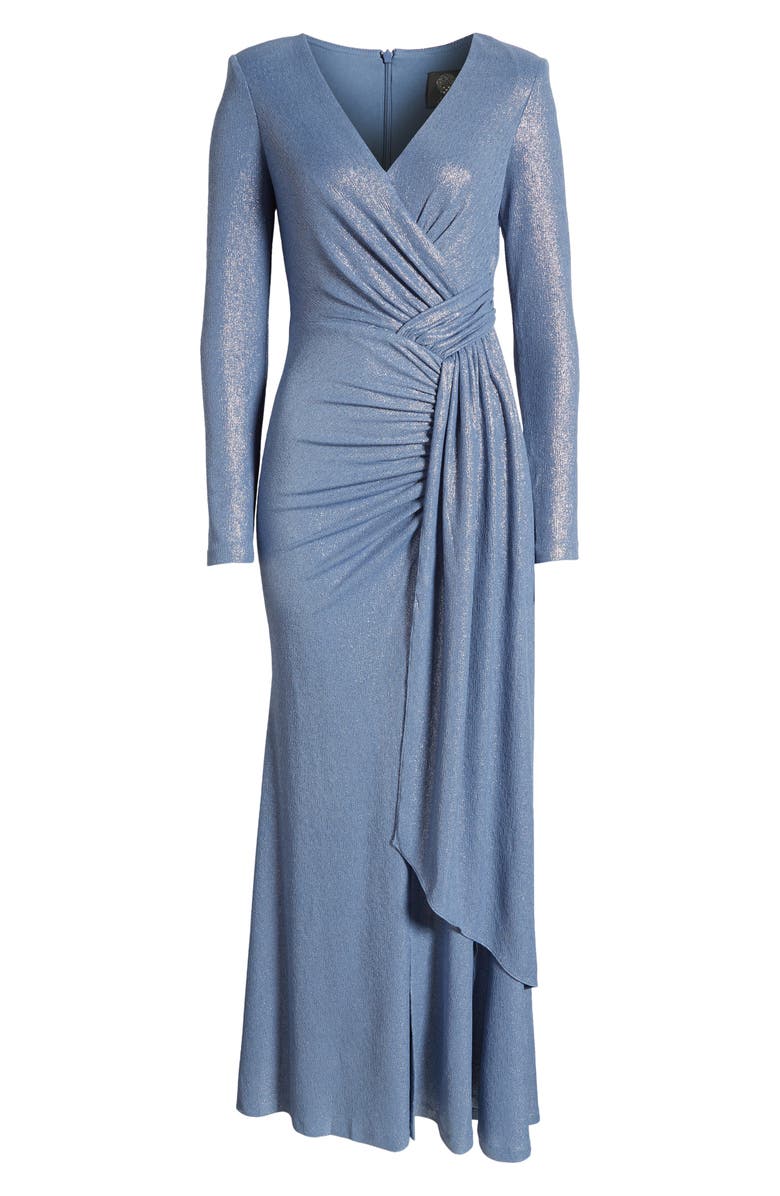 Vince Camuto Ruched Metallic Side Drape Long Sleeve Gown, Alternate, color,