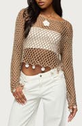 EDIKTED Macerena Iridescent Disc Open Stitch Top