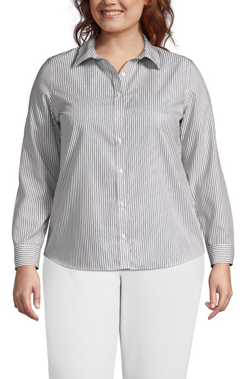 Lands' End No Iron Supima Cotton Long Sleeve Shirt in Dark Walnut Brown Stripes at Nordstrom, Size 26W