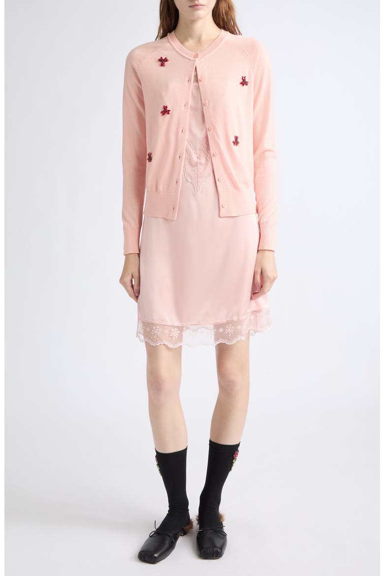 Crystal Carnation Merino Wool & Silk Cardigan, Alternate, color, BLUSH/ RED