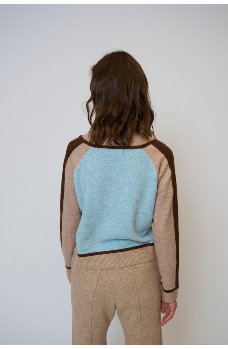 Central Park West Ash Color Blocked V-Neck, Alternate, color, Blue Multi