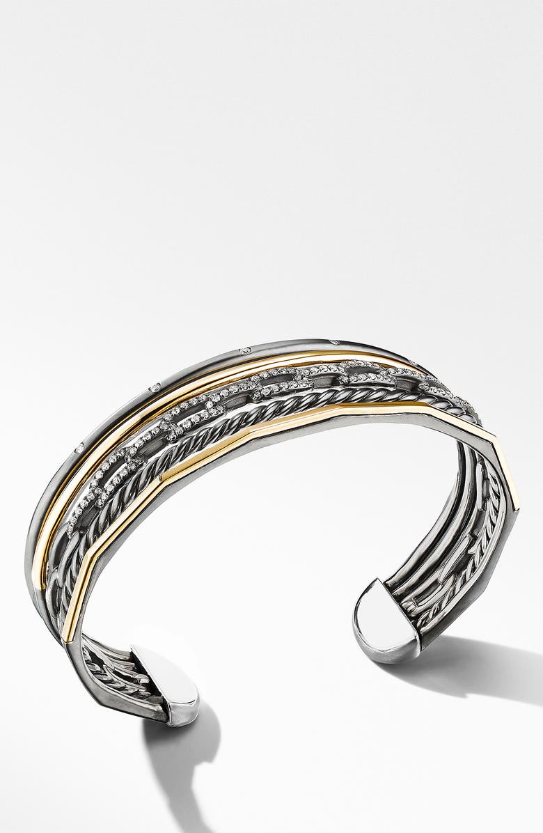 David Yurman Stax Five-Row Blackened Silver & Diamond Cuff, Main, color, 