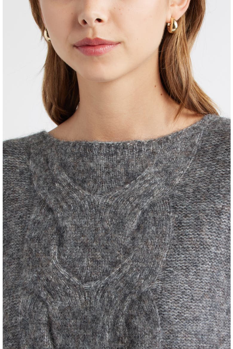 Cable Boatneck Sweater, Alternate, color, GREY HEATHER