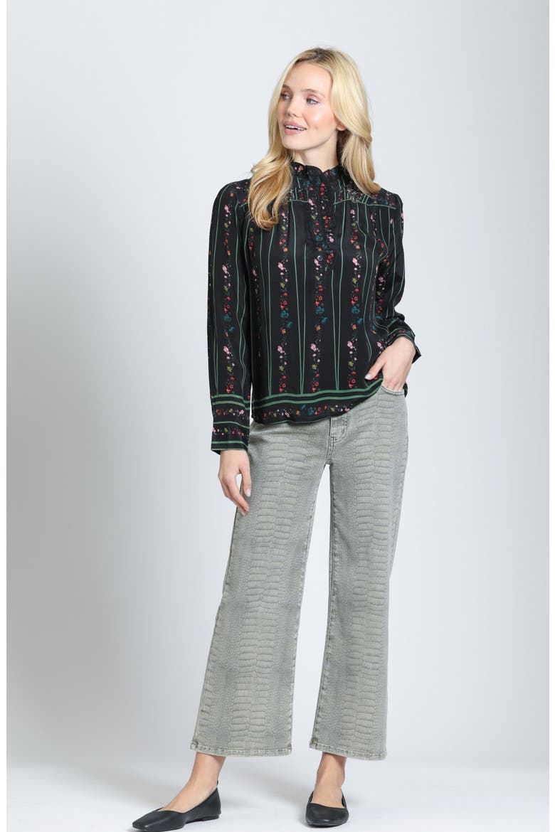 Ruffled Floral Stripe Top, Alternate, color, JET/ANTIQUE ROSE MULTI