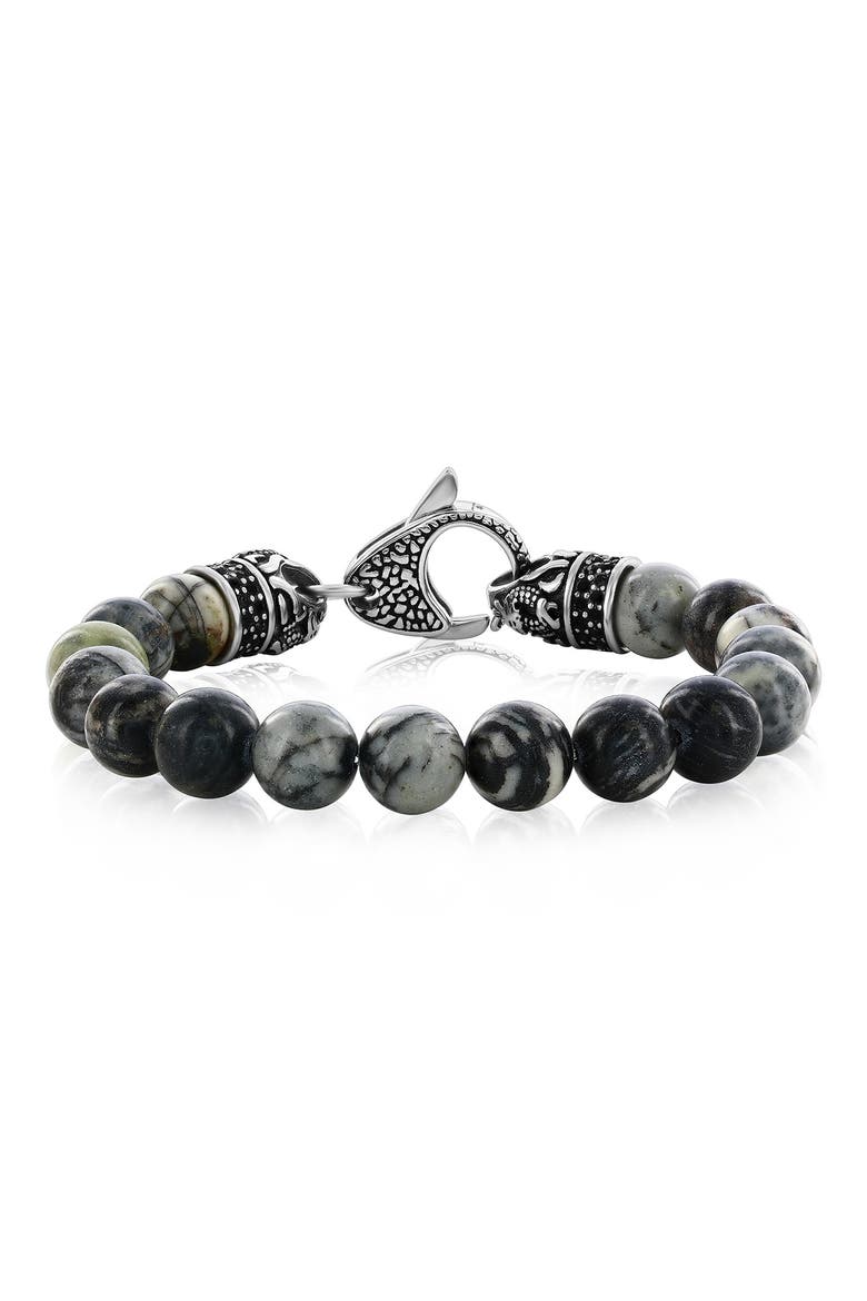 Men's Stainless Steel Gray Jasper Beaded Bracelet, Main, color, GRAY JASPER