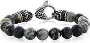 BLACKJACK Men's Stainless Steel Gray Jasper Beaded Bracelet