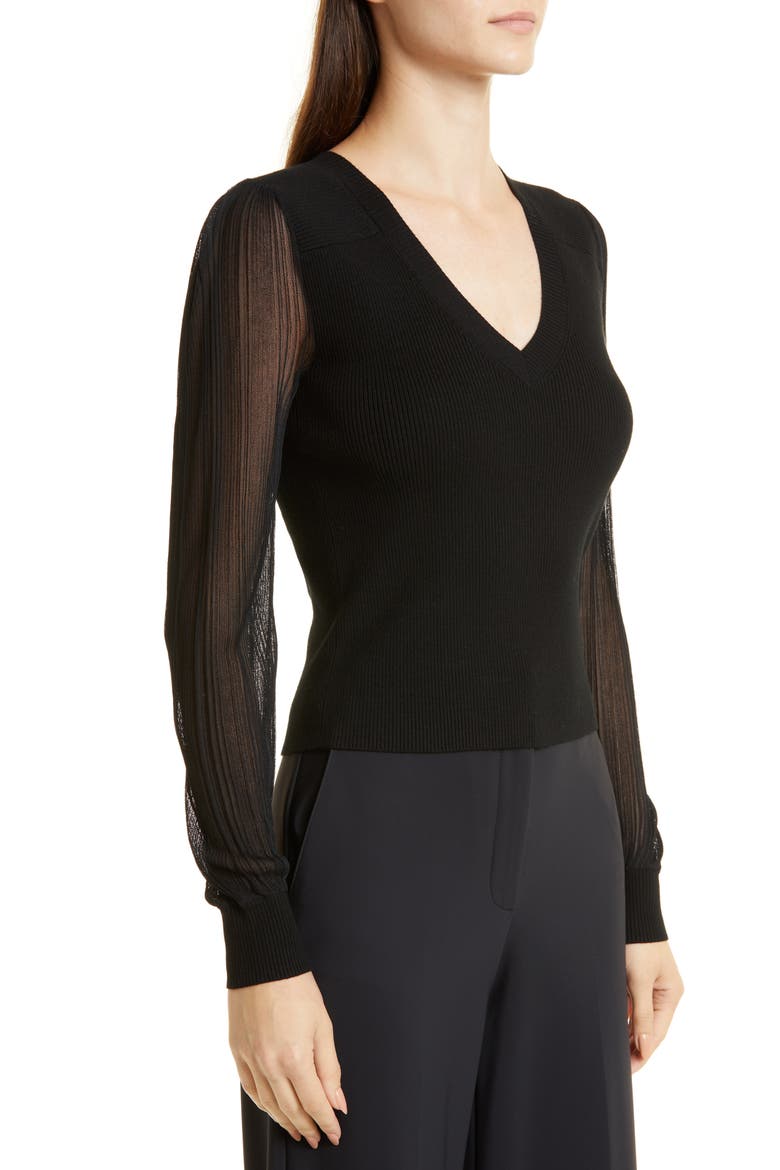 Mixed Yarn V- Neck Sweater, Alternate, color, BLACK
