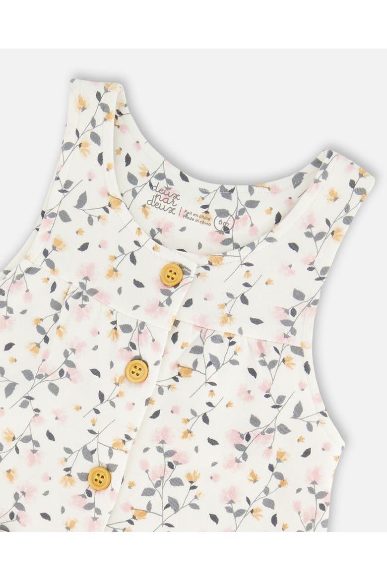 Baby Girl's Organic Cotton Bodysuit And Printed Overall Set Cream With Flowers, Alternate, color, Printed Flowers