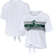 WEAR by Erin Andrews Women's WEAR by Erin Andrews White Michigan State Spartans Striped Front Knot Cropped T-Shirt