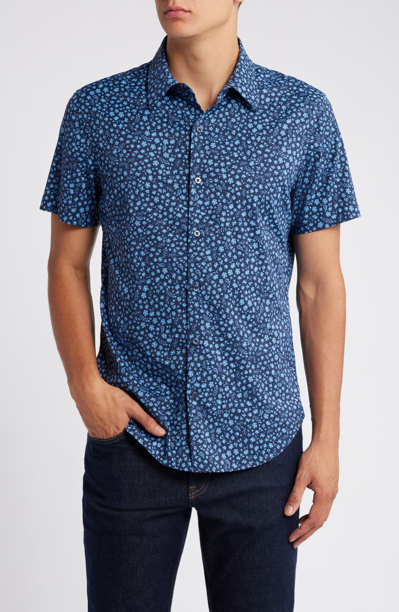 Bonobos Slim Fit Floral Short Sleeve Stretch Button-Up Shirt, Main, color, Bordeta Floral