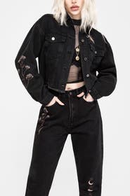 Disturbia Griffinfly Distressed Denim Jacket