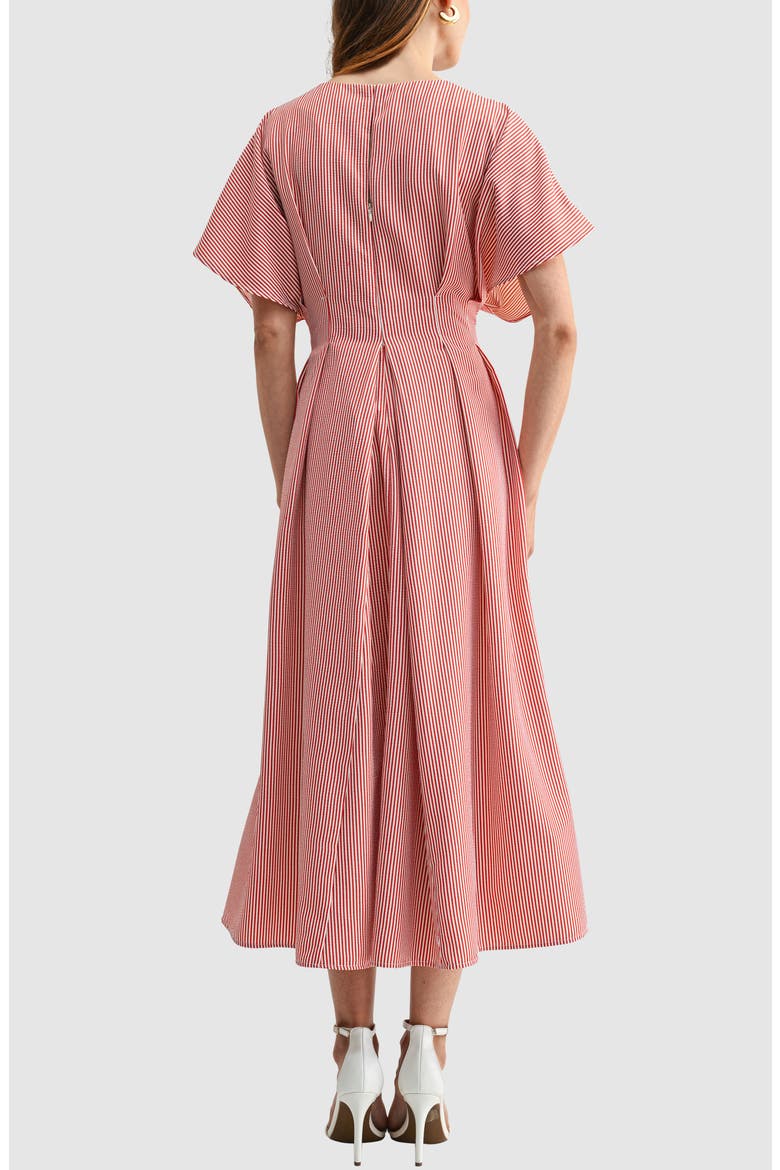 Stripe Pleat Waist A-Line Midi Dress, Alternate, color, RED STRIPED