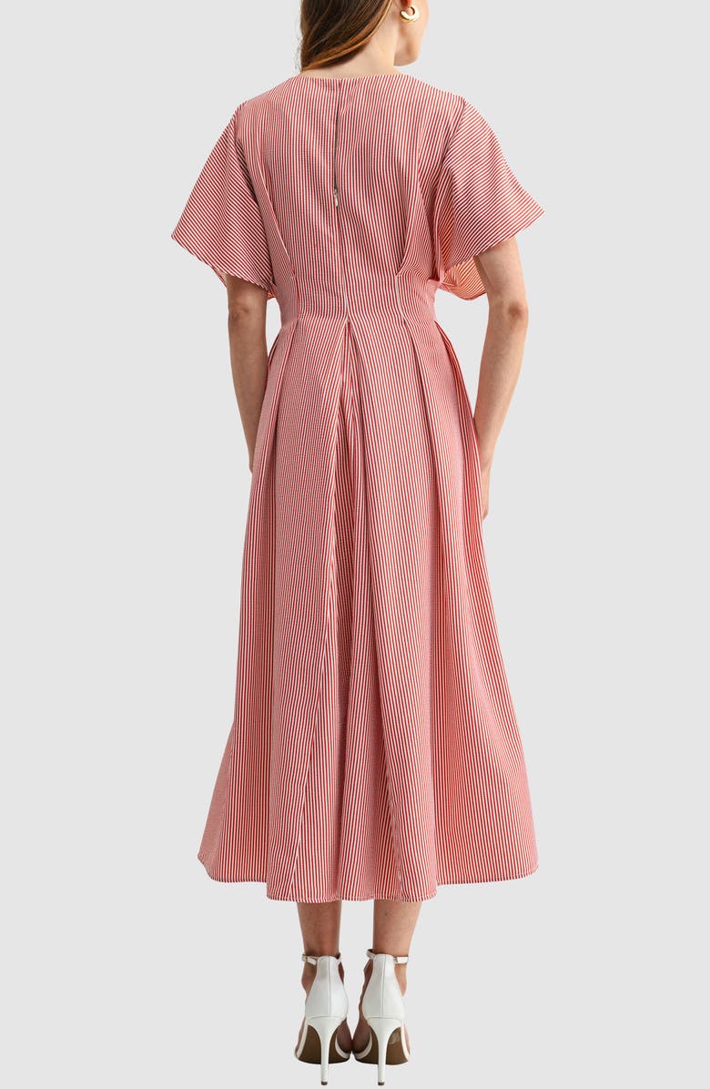 Mila Mae Stripe Pleat Waist A-Line Midi Dress, Alternate, color, Red Striped