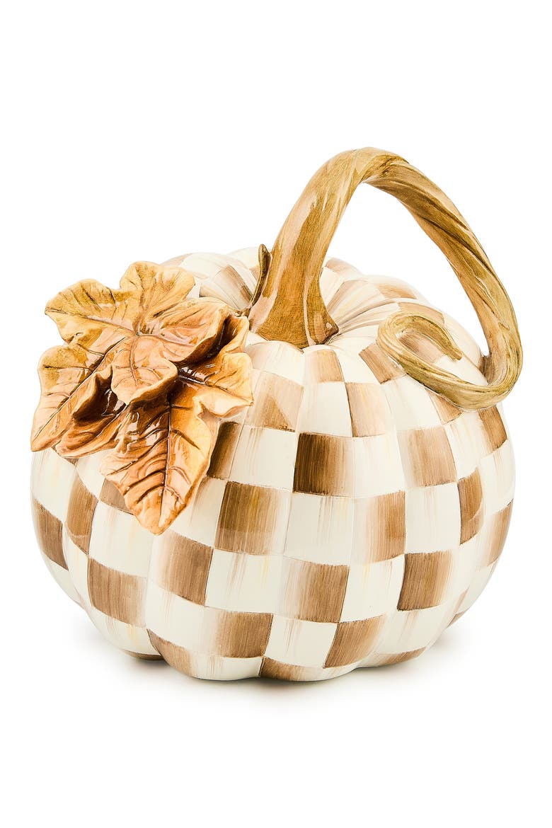Mocha Check Twisted Stem Pumpkin, Main, color, BROWN