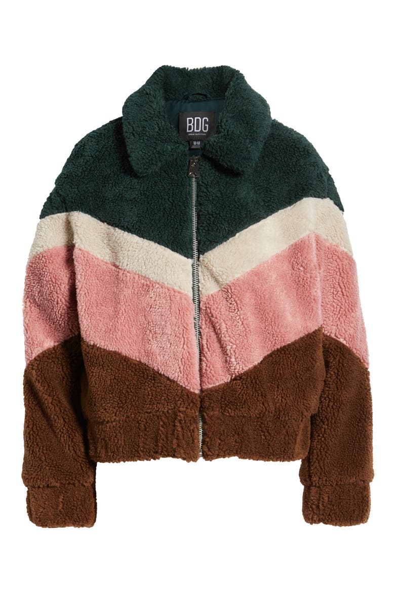 Chevron Teddy Coat, Alternate, color, ROSE COMBO