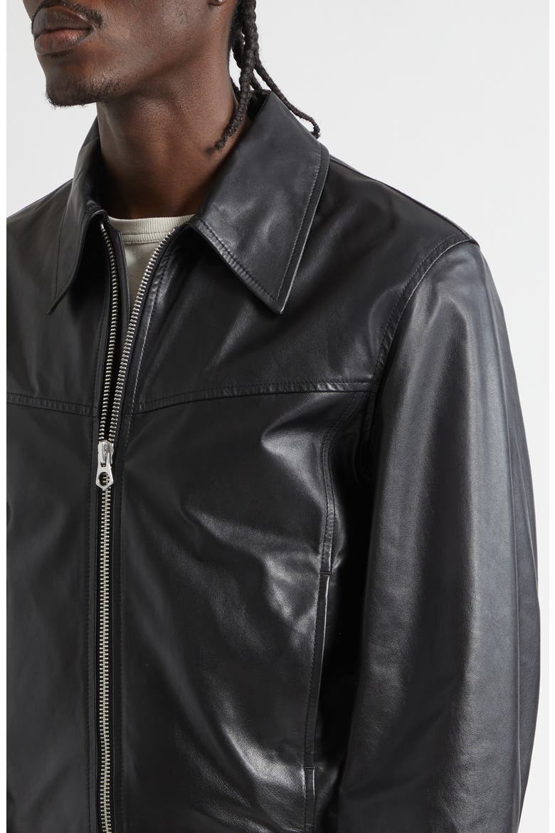 Leather Blouson Biker Jacket, Alternate, color, BLACK