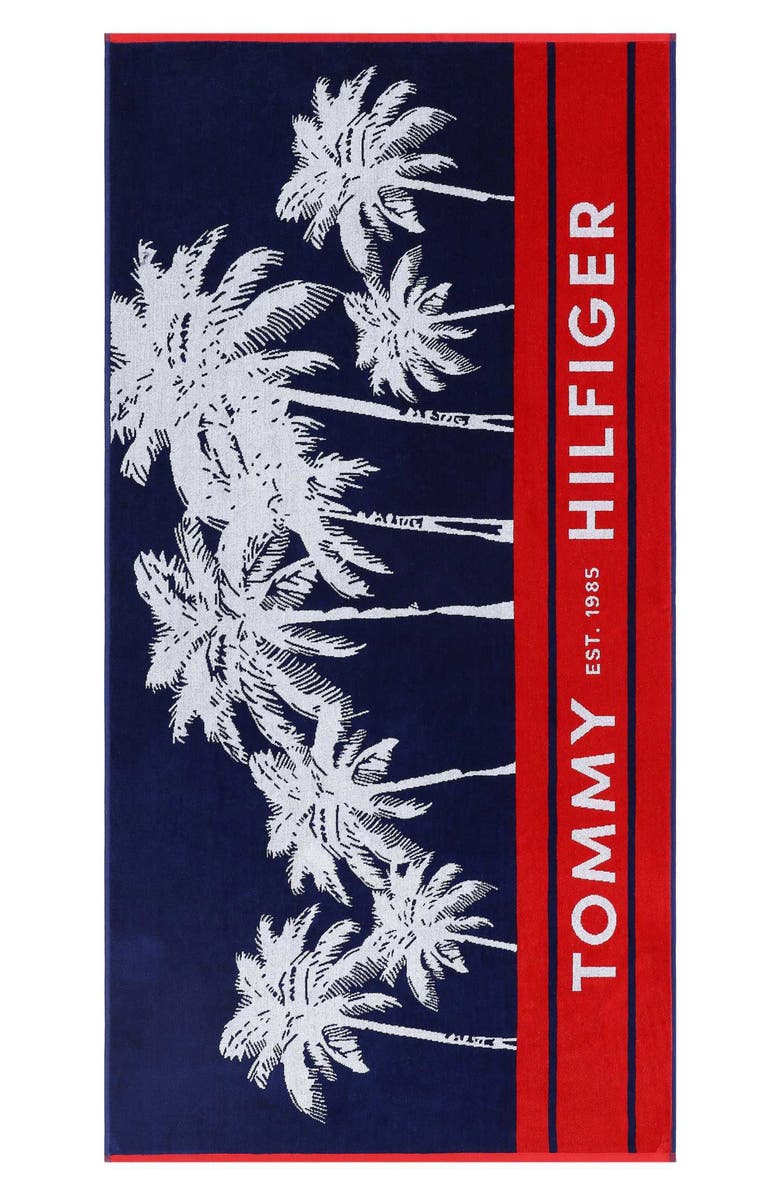 Tommy Hilfiger Boulevard Beach Towel, Alternate, color, Midnight Blue/ White/ Scarlet