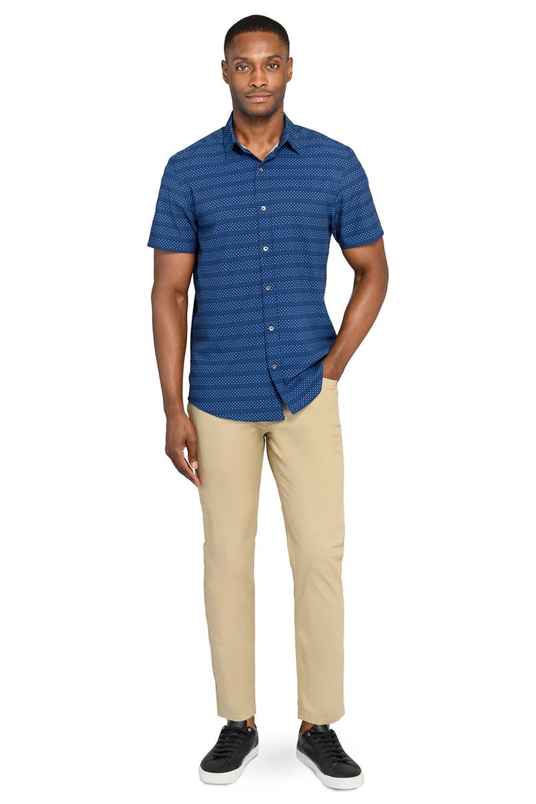 Slim Fit Micro Geo Short Sleeve Performance Button-Up Shirt, Alternate, color, NAVY