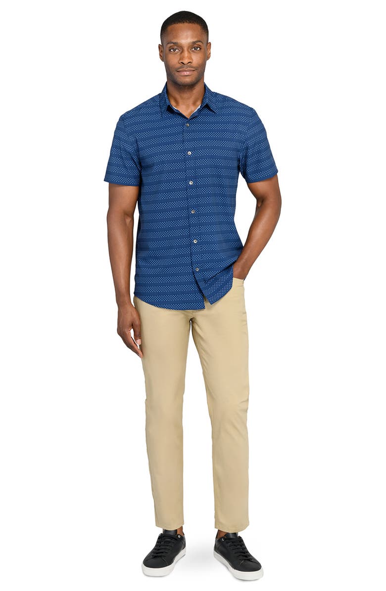 W.R.K Slim Fit Micro Geo Short Sleeve Performance Button-Up Shirt, Alternate, color, Navy