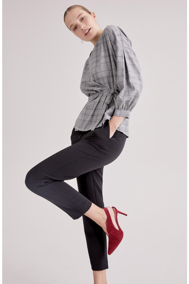 Wrap Top, Main, color, BLACK- WHITE PLAID