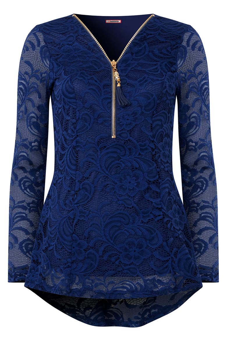 V Neck Zip Lace Tunic, Alternate, color, EVENING BLUE