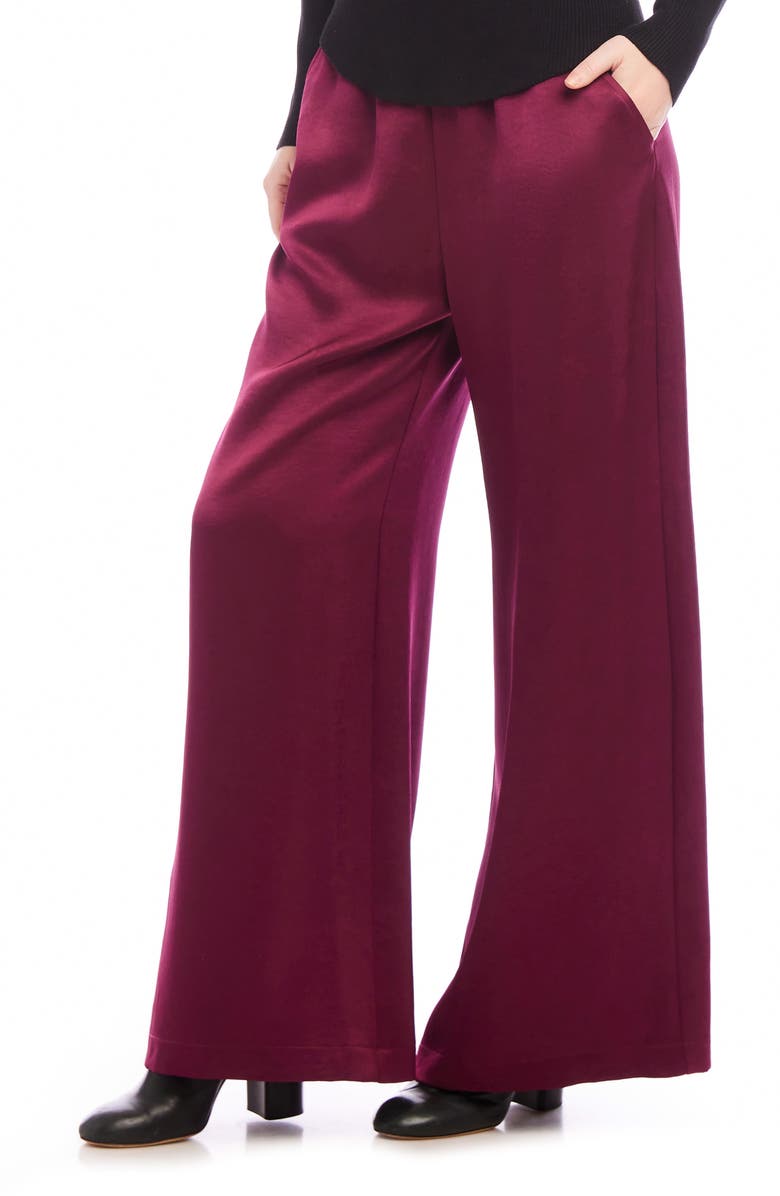 Karen Kane Satin Wide Leg Pants, Alternate, color, Wine