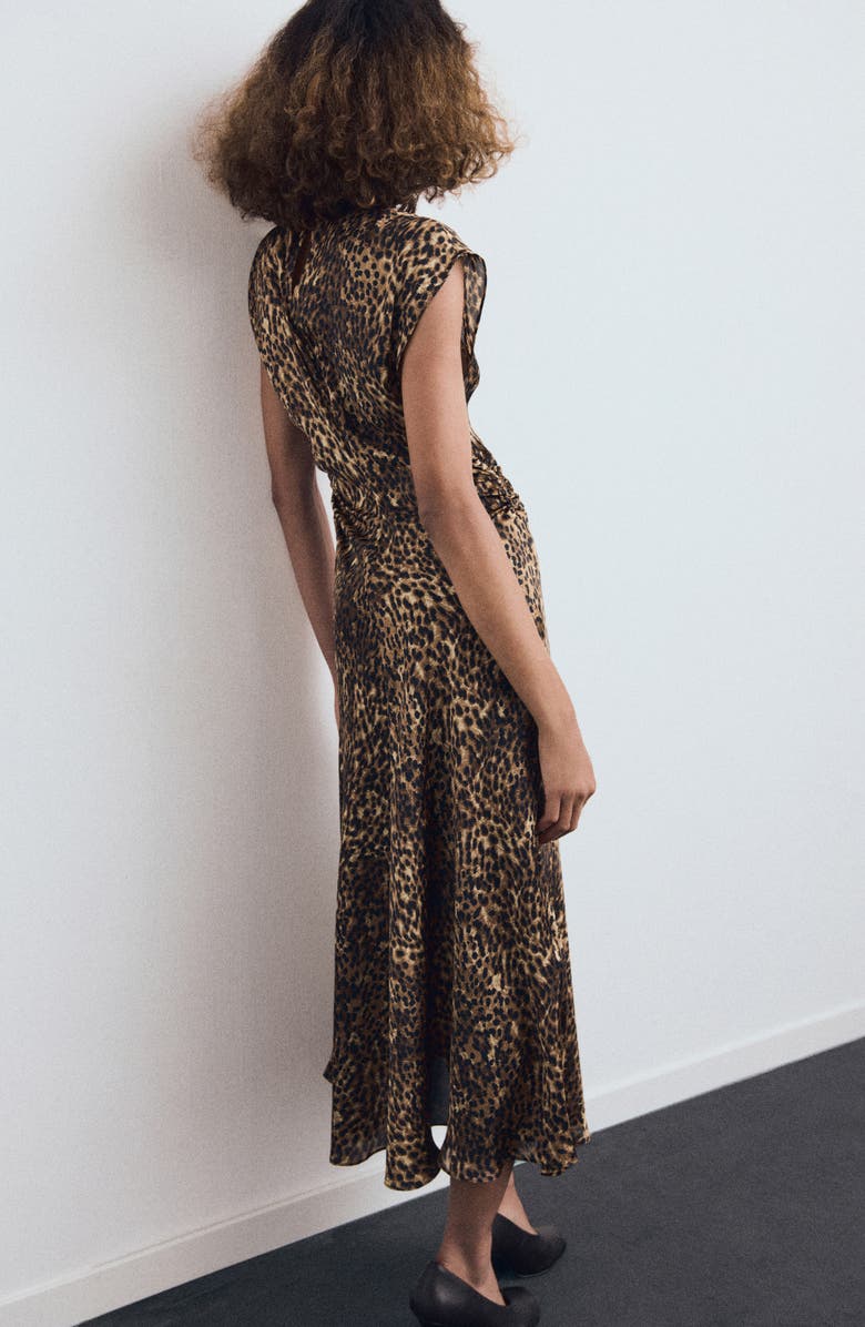 MANGO Leopard Print Satin Maxi Dress, Alternate, color, Brown