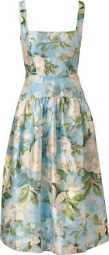 Adrianna Papell Gathered Floral Organza Midi Dress
