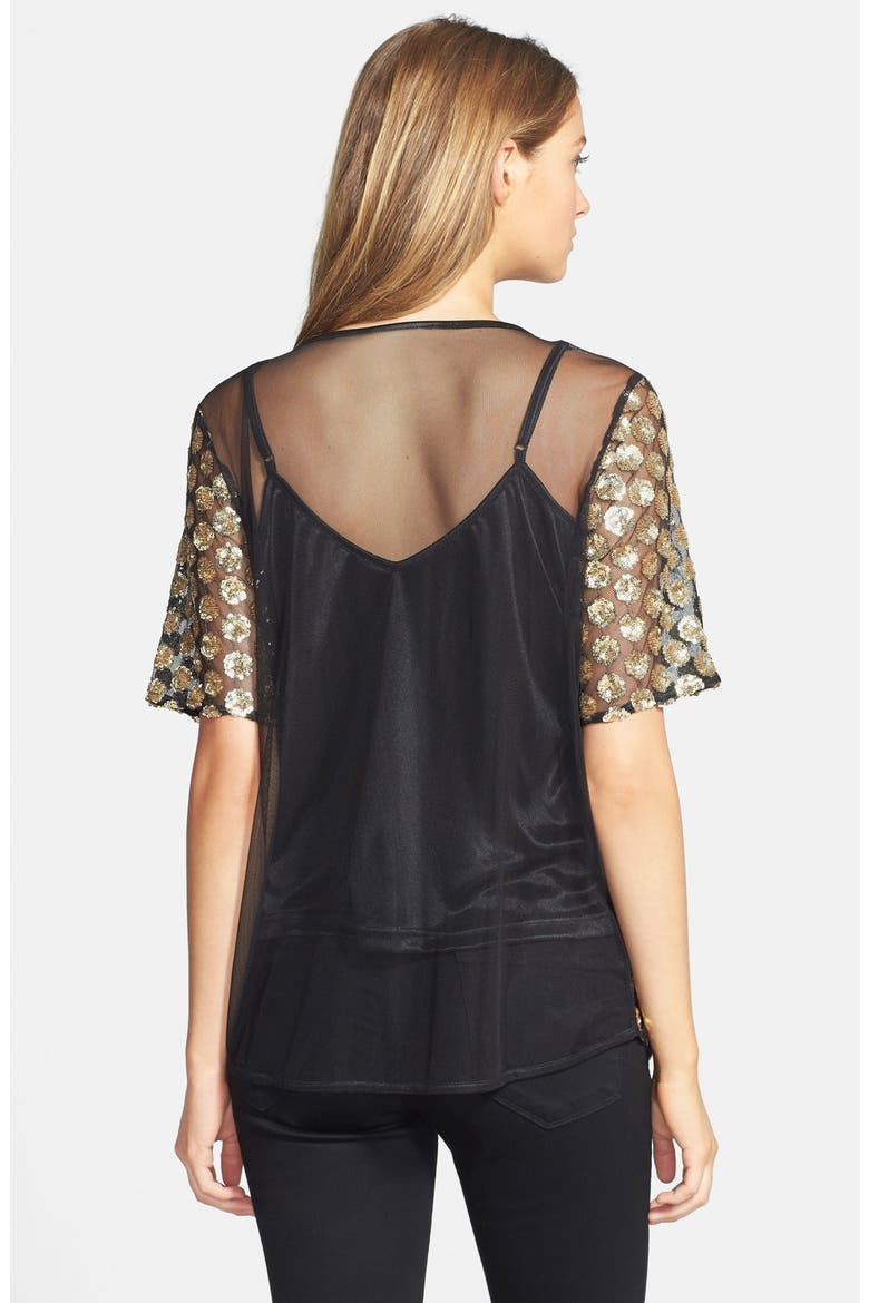 Sequin Embellished Mesh Tee with Camisole, Alternate, color, GOLDEN BLISS