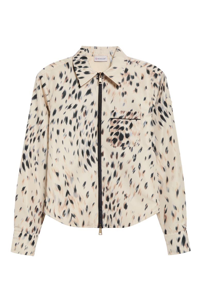 Animalier Print Zip Front Shirt, Main, color, WHITE ANIMALIER
