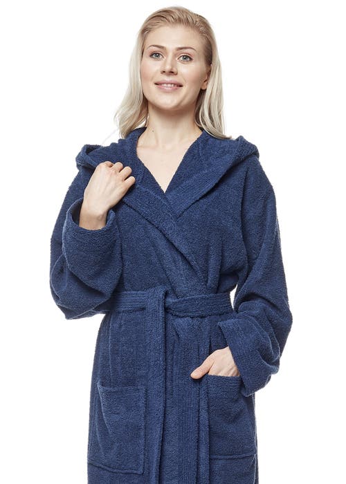 Arus Cotton Full Length Hooded Bathrobe In Blue