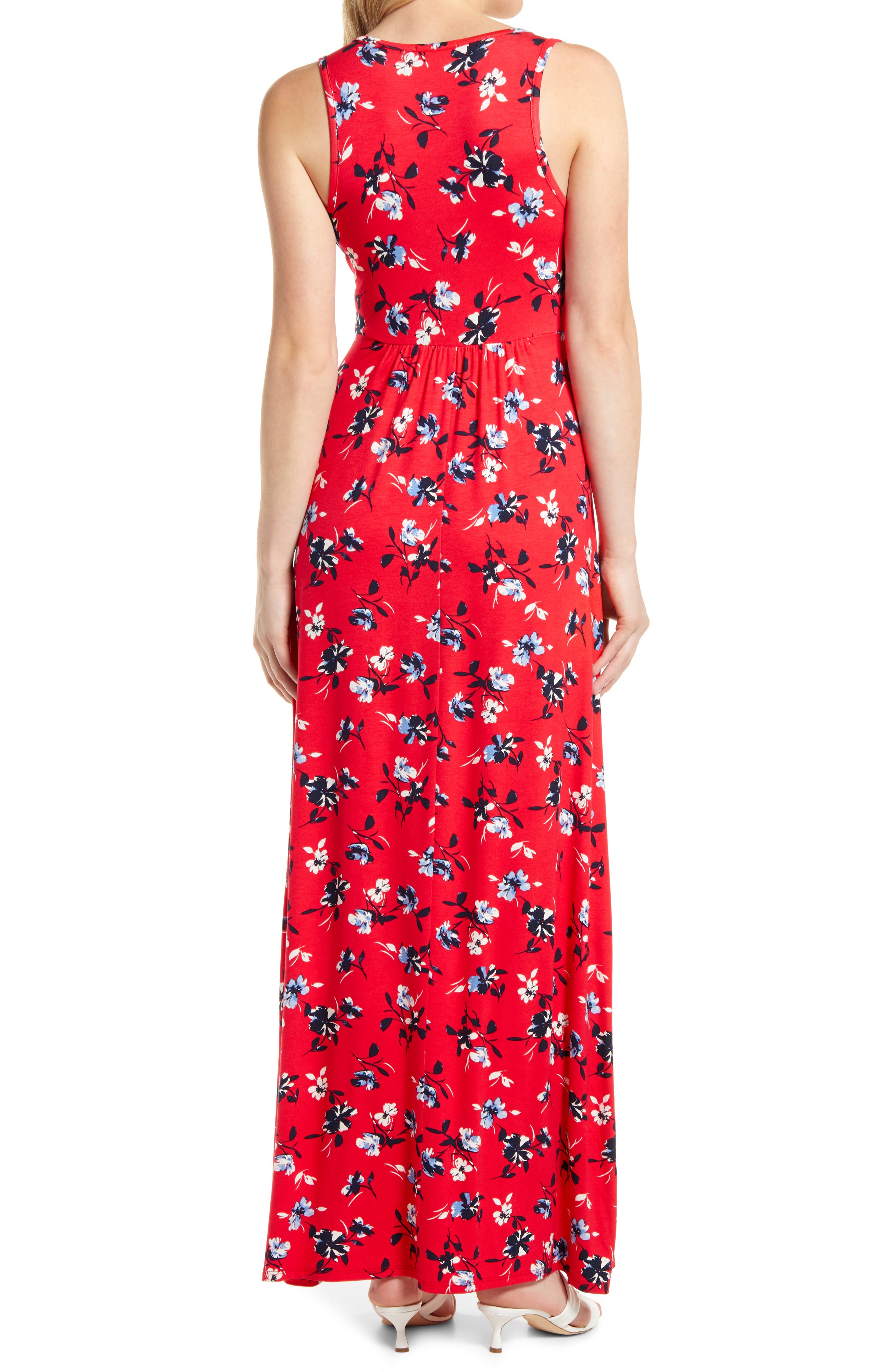 v neck jersey maxi dress loveappella Floral V-Neck in Red religious clothing