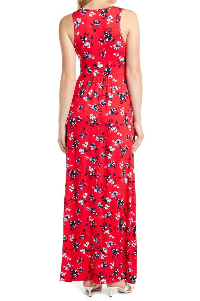 Floral V-Neck Jersey Maxi Dress, Alternate, color, RED