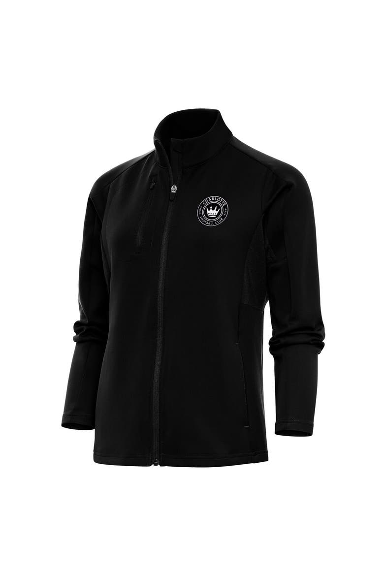 Women's Antigua Black Charlotte FC Brushed Metallic Logo Generation Full-Zip Jacket, Main, color, Black